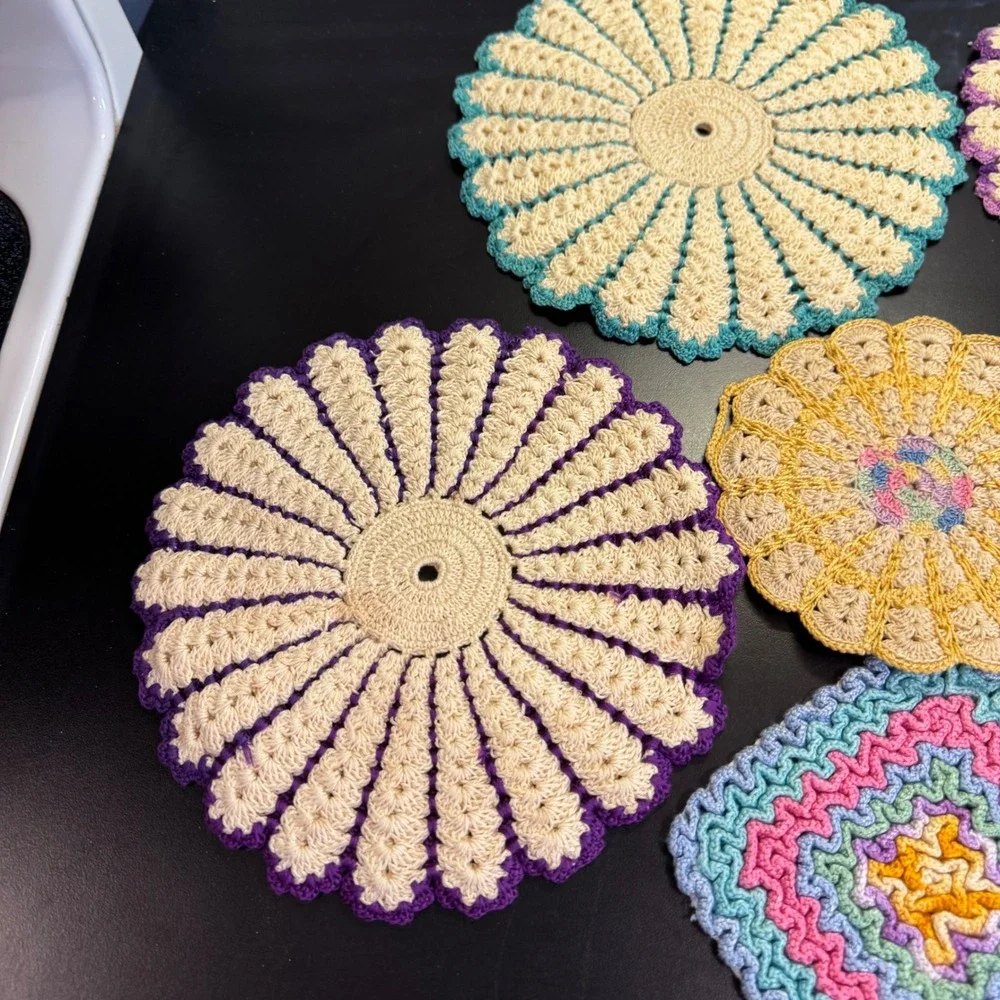 Handmade Crochet Pot Holders Trivets Set of 7 Multicolor Vintage Cottagecore